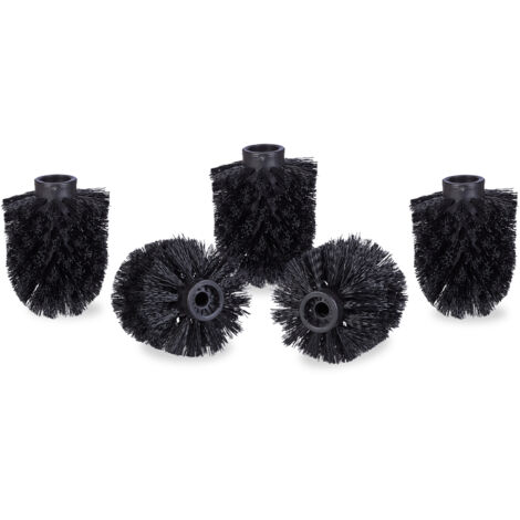 Set of 10 Relaxdays Toilet Brush Head, Loose Toilet Brushes, 9.5 mm Threads, Replacement Heads, Diameter 8 cm, Black