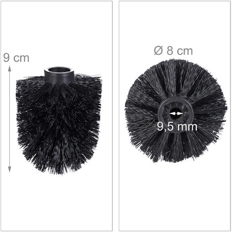 Set of 10 Relaxdays Toilet Brush Head, Loose Toilet Brushes, 9.5 mm Threads, Replacement Heads, Diameter 8 cm, Black