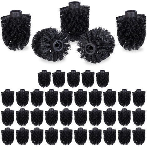 Set of 40 Relaxdays Toilet Brush Head, Loose Toilet Brushes, 9.5 mm Threads, Replacement Heads, Diameter 8 cm, Black (1/5)