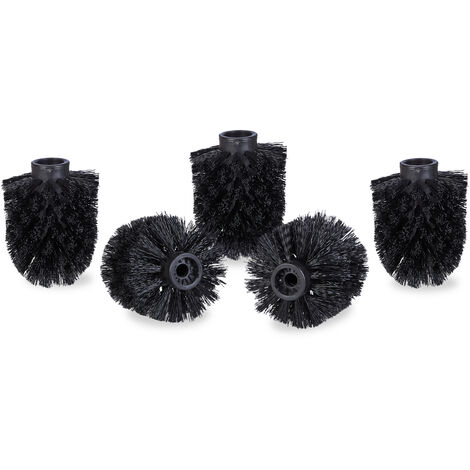 Set of 5 Relaxdays Toilet Brush Head, Loose Toilet Brushes, 9.5 mm Threads,  Replacement Heads, Diameter 8 cm, Black