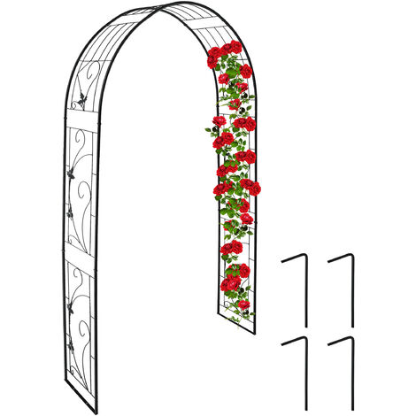 Relaxdays Metal Rose Arch, Garden Arbour, HxWxD: 216 x 125 x 36 cm, Vintage Style, Climbing Support for Plants, Black