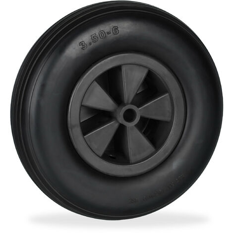 Relaxdays Wheelbarrow Wheel 3.50-6, Rubber Tyre with Plastic Rim, Puncture-Proof, up to 100 kg, Replacement, Black (1/5)