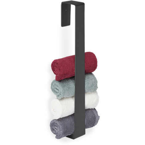 Relaxdays 2x Towel Storage Rails for Bathroom, Stainless Steel, 45 cm, No Drilling, Self-Adhesive to the Wall, Black