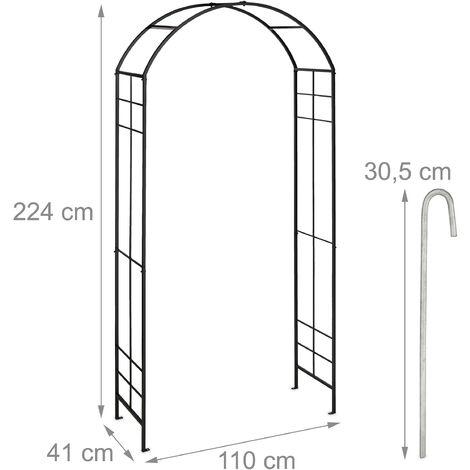 Relaxdays Metal Rose Arch, Garden Arbour, Hxwxd: 224 X 110 X 41 Cm 