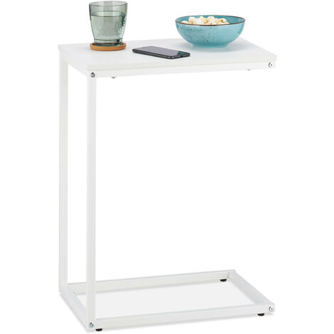 Relaxdays C-Shaped Side Table, HWD: 60 x 30 x 45 cm, Laptop Desk, Metal Frame & MDF Top, Living Room & Bedroom, White (1/5)