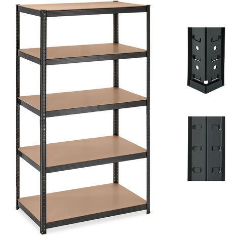 Relaxdays Heavy Duty Shelving Unit, 5 Levels, H x W x D: 180 x 100 x 60 cm, 1250 kg max Load, Metal, MDF, Black