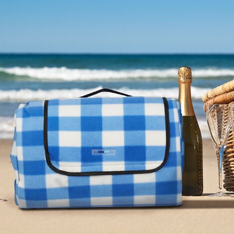 Blue and white checkered picnic clearance blanket