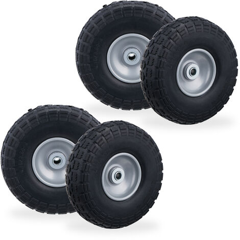 Set of 4 Relaxdays Wheelbarrow Tyres, Puncture-Proof Solid Rubber, 4.1/3.5-4, 16 mm Axle, Spare Wheel, Black/Grey