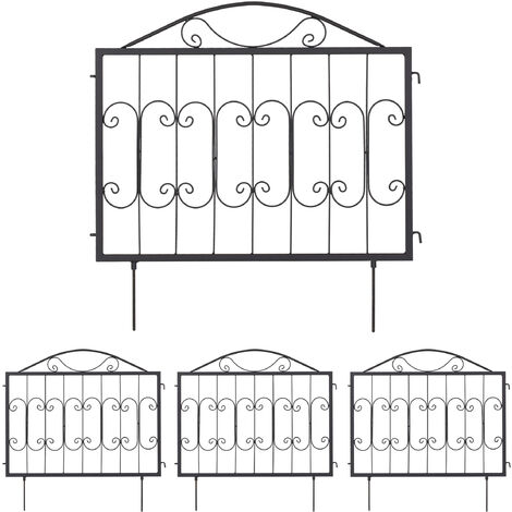 Relaxdays Lawn Edging, H x W: 60 x 60 cm, 4-Piece Set, Garden Flowerbed Border, Push-In, Metal, Swirl Design, Black (1/5)