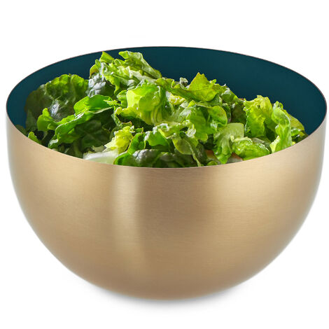 Relaxdays Serving Bowl, Stainless Steel, 1 Litre, Round, Metal, for Salad & Snacks, Baking & Mixing, Ø 15 cm, Green/Gold