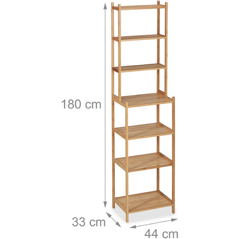 Armario Estantería Relaxdays Para Baño O Cocina - 5 Estantes, Puerta Y Cajón Dispensador, Bambú Y Blanco, 89x31.5x24.5 Cm
