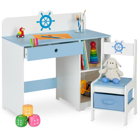 Relaxdays Children's Furniture Set, Table & Chair, Open Shelves ...