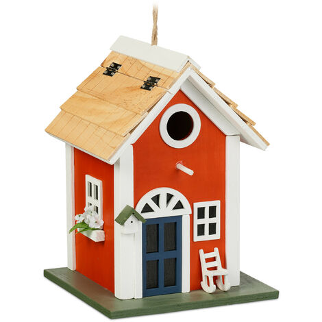 Relaxdays Decorative Bird House, Country House Style, H x W x D: 25 x 18.5 x 18.5 cm, Wood, Colourful (1/5)