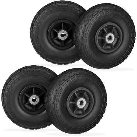 Set of 4 Relaxdays Wheelbarrow Tyres, Puncture-Proof Solid Rubber, 4.1/3.5-4, 16 mm Axle, Spare Wheel, Black