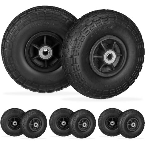 Set of 8 Relaxdays Wheelbarrow Tyres, Puncture-Proof Solid Rubber, 4.1/3.5-4, 16 mm Axle, Spare Wheel, Black