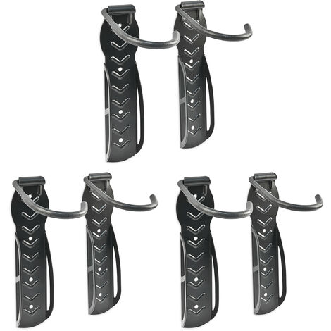 Set of 6 Relaxdays Bicycle Holders, Wall-Mount, For Bike Wall Storage, Tyre Holders, Black