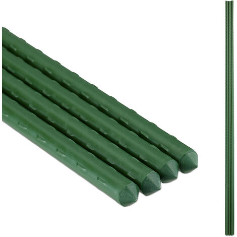 Relaxdays Plant Stakes, Set of 10, Climbing Aid for Plants, 120 cm Height, Diameter 10 mm, Plastic, Metal, Green