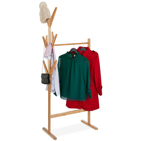 Relaxdays Coat Rack, Fee-standing, Clothes Rail with 6 Hooks, HxWxD 171.5 x  67 x 40.5