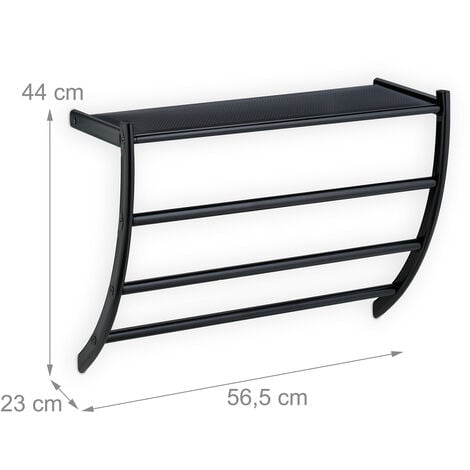 Relaxdays Towel Rack, 3 Rails, H x W x D: 44 x 56.5 x 23 cm, Wall Towel Holder, Steel, Black