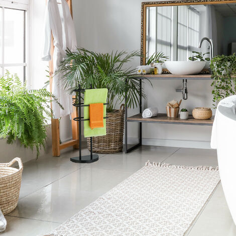 Relaxdays Towel Rack, 3 Rails, H x W x D: 83 x 39 x 18 cm, Standing Towel Holder, Metal, Black