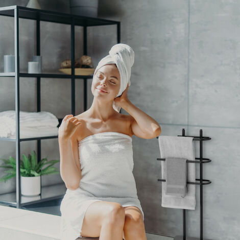 Relaxdays Towel Rack, 3 Rails, H x W x D: 83 x 39 x 18 cm, Standing Towel Holder, Metal, Black