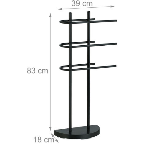 Relaxdays Towel Rack, 3 Rails, H x W x D: 83 x 39 x 18 cm, Standing Towel Holder, Metal, Black