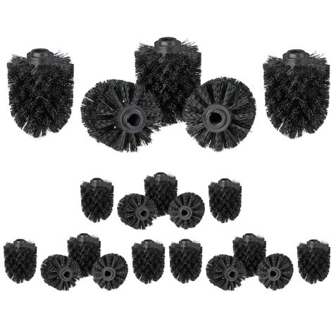Relaxdays Set of 20 Toilet Brush Heads, 12mm Threads, Bathroom Accessories, Hygienic Replacements, HxØ: 9x8 cm, Black (1/5)