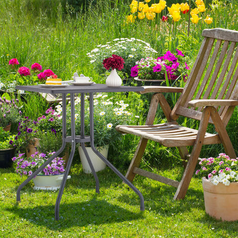 Relaxdays Table Jardin Carrée Aspect Rotin Gris 75x61x61 Cm - Extérieur Balcon Terrasse