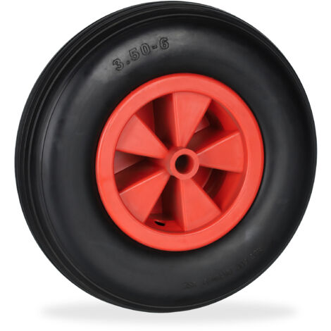 Relaxdays Wheelbarrow Wheel 3.50-6, Rubber Tyre with Plastic Rim, Puncture-Proof, up to 100 kg, Replacement, Black/Red