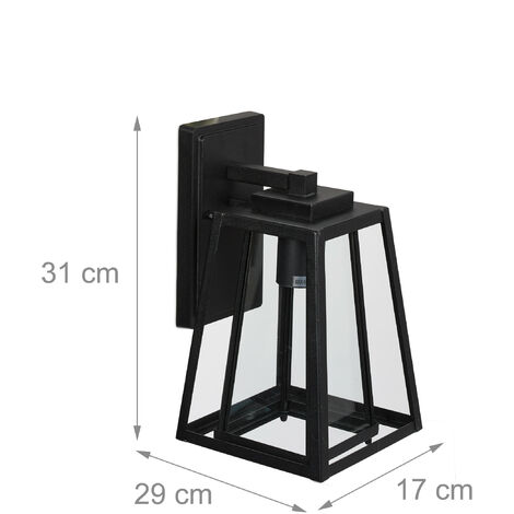 Relaxdays Outside Light, Wall Mount, Metal and Glass, Front Door, E27 Socket, Outdoor, Indoor, Security, Classic, Black