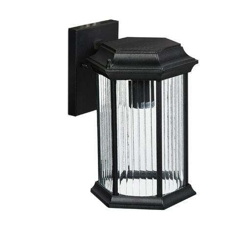 Relaxdays Outside Light, Wall Mount, Metal, Glass, Decorate, Front Door, E27 Socket, Indoor, Security, Hexagonal, Black