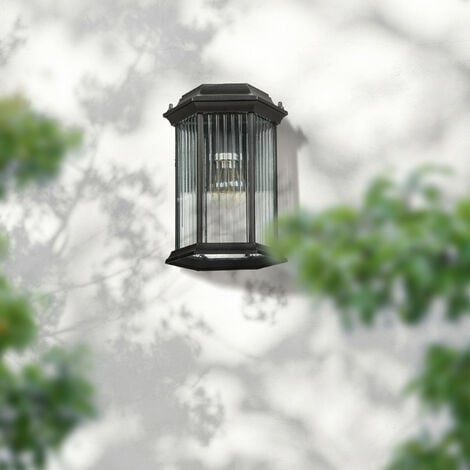 Relaxdays Outside Light, Wall Mount, Metal, Glass, Decorate, Front Door, E27 Socket, Indoor, Security, Hexagonal, Black