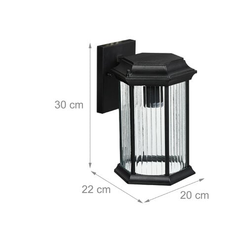Relaxdays Outside Light, Wall Mount, Metal, Glass, Decorate, Front Door, E27 Socket, Indoor, Security, Hexagonal, Black