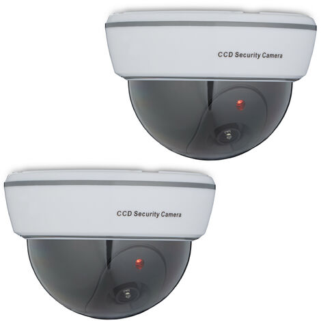 Relaxdays Set of 2 Dummy Cameras, Flashing LED Light, Indoor & Outdoor, Burglar Deterrent, 8.5 x 12.5 x 12.5 cm, White
