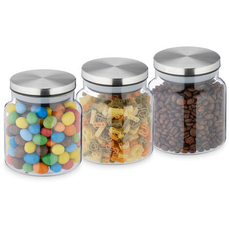 Set of 3 Glass Jar with Lid 1 Liter | Airtight Glass Storage Container for  Food, Pasta, Coffee, Candy, Dog Treats, Snacks | Glass Organization