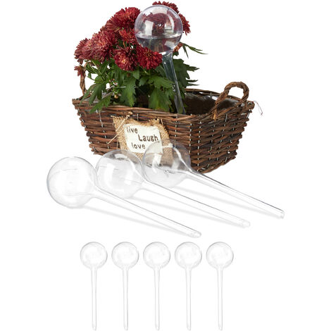 Relaxdays Watering Globes, Set of 9, Plant Irrigation Stakes, for Office & Holiday, Plastic, 250 ml, 28 x 8 cm