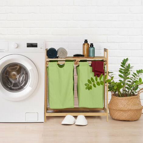 Relaxdays Bamboo Laundry Basket, Pull ...