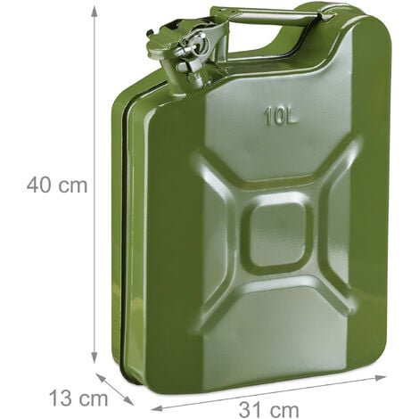 Un Approved 10L Olive Green Metal Fuel Jerry Can Vertical Gas