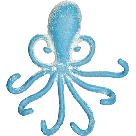 Relaxdays Wall Hook Rail Octopus, 6 Coat Hangers, Cast Iron, HWD: 16.5 ...