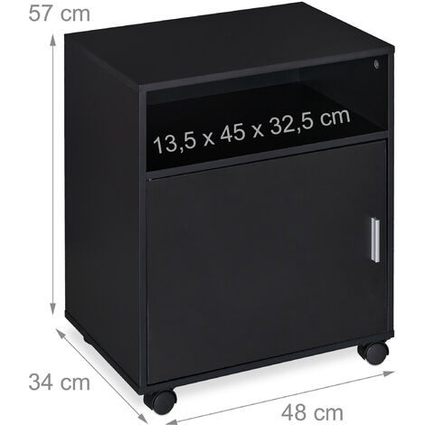 Relaxdays Office Cabinet, Storage, 3 Shelves, Cupboard, Tray, Home, Printer  Table, Wheels, HxWxD: 57x48x34 cm, Black