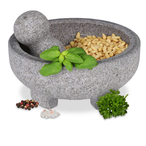 Relaxdays Mortar with Pestle, Spices, Herbs, Polished Stone Mortar, HxD: 9x20cm, Durable, Non-slip, Granite, Grey (1/5)