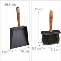 Relaxdays Dustpan And Tin, For Stove And Fireplace, Powder-Coated Iron, Dustcan, Sweeper, Wooden Handle, Black/Brown