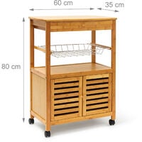 Relaxdays JAMES Kitchen Island Trolley with Drawer Bamboo Wheeled Kitchen Cart Wooden with Large Tray and Basket Storage Trolley Cart with Doors, 80 x 60 x 35 cm, XL, Natural