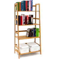Relaxdays Bamboo Bookshelf Bookcase With 4 Shelves 120 x 57 x 31 cm Wooden Shelving Unit For Books In Ladder-Shape Standing Shelf With Protection On 4 Levels, For CDs DVDs Books, Natural