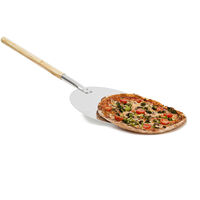 Relaxdays Round Pizza Peel 30.5 cm x 79 cm, Pizza Paddle Oven, Long Handle, Aluminium Lifter Baking Peel Paddle, Wood
