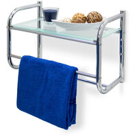 Metal 34 x 45 x 23 cm Silver Bathroom Shelf with 2 Towel Rails Modern Style Glass & Chrome Finish Base Relaxdays Stainless Steel Wall 