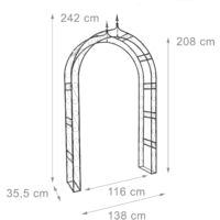 Relaxdays Rose Arch, Climbing Plant Support Frame with Pointed Tip, 242 x 138 x 35.5 cm, Sturdy Metal, Black