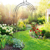 Relaxdays Rose Arch, Climbing Plant Support Frame with Pointed Tip, 242 x 138 x 35.5 cm, Sturdy Metal, Black