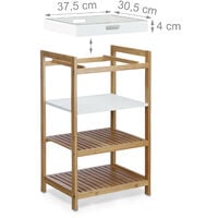 Relaxdays Kitchen Shelf with Removable Tray, Bamboo, Bathroom Storage Unit, Free-Standing, HxWxD: 70 x 43 x 33 cm, Natural Brown, White