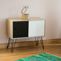 Relaxdays Retro Sideboard, 60s Design, Wood and Metal, Console Table, Scandinavian, HxWxD: 70 x 80 x 40 cm, Black White